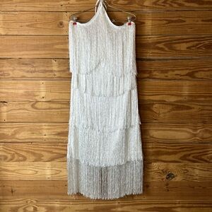 Chic Backless White Fringe Dress